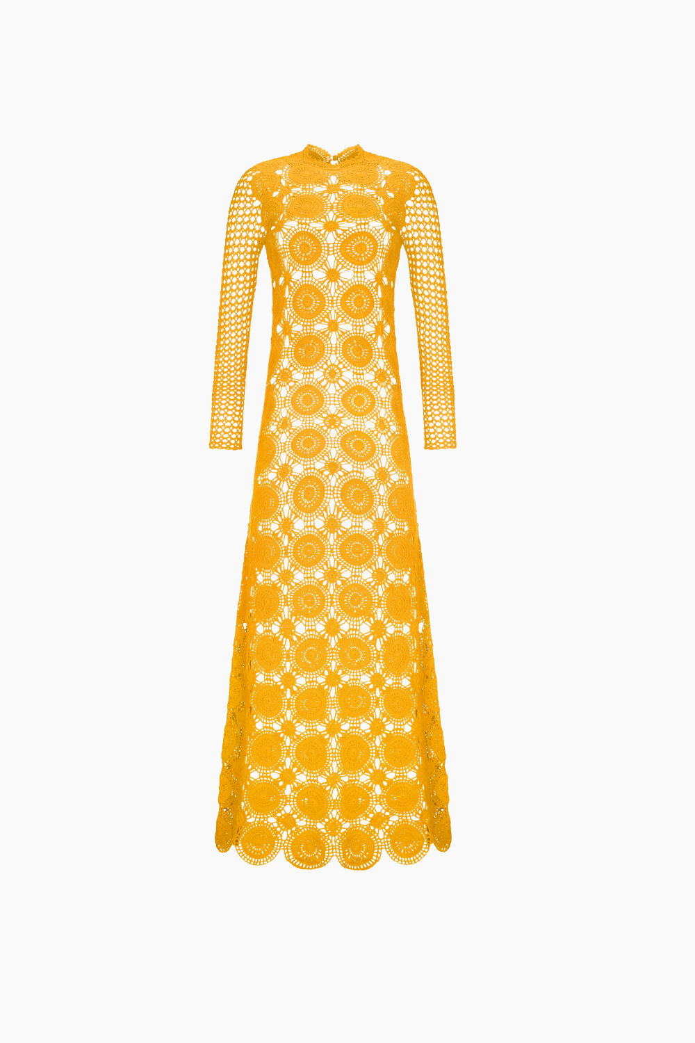 ESCVDO Siula Hand-Crocheted Long Sleeve Dress Yellow, Floral Pattern, Back Detail TWLV ESCVDO Siula Hand-Crocheted Long Sleeve Dress Yellow, Floral Pattern, Back Detail TWLV