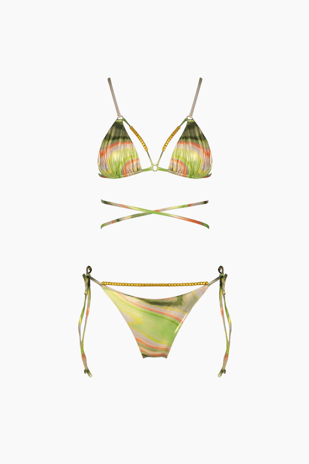 Meri Bikini Metallic Green Print