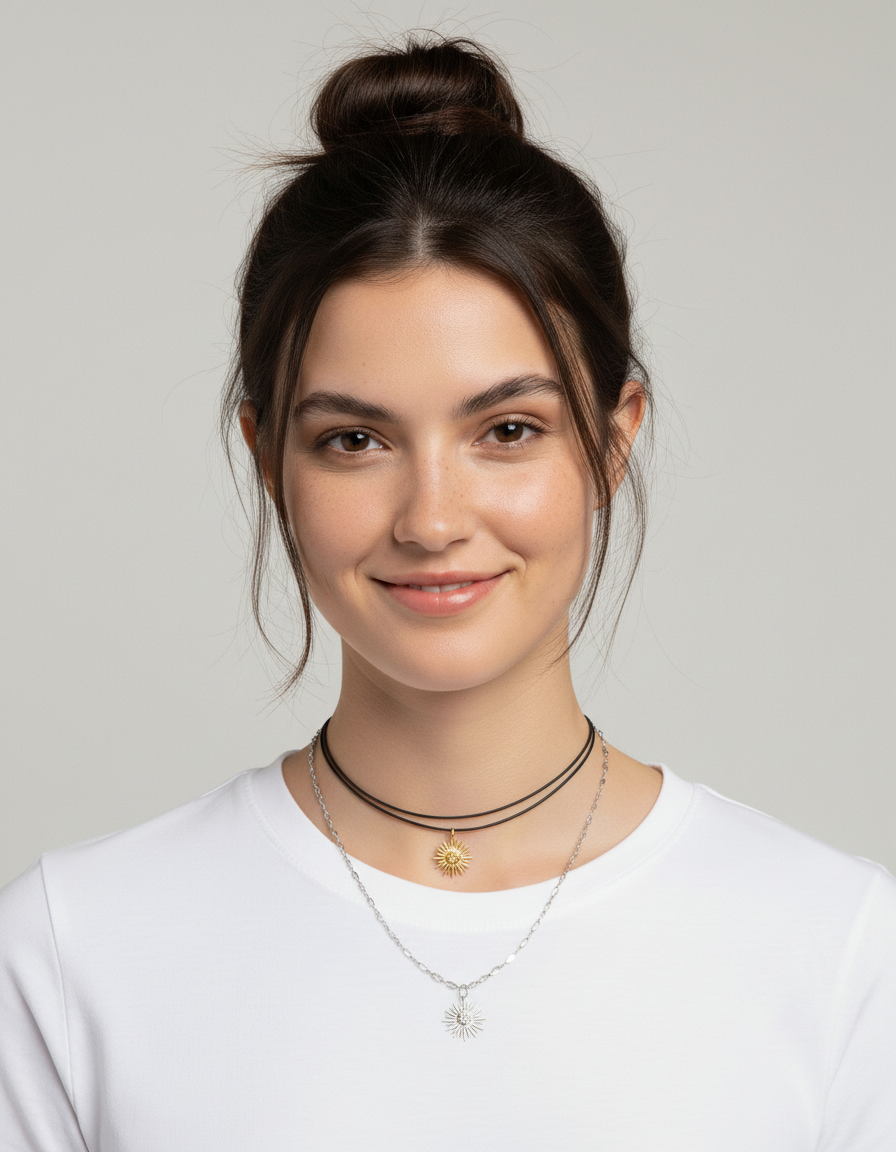 Mini Gold Sun Black Leather