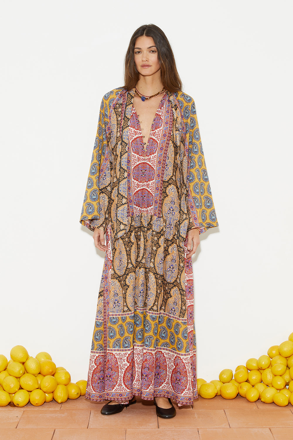 boteh pietro silk maxi dress Earthy Patchwork Pietro Silk Maxi Dress