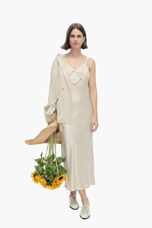 Diamond Deco Ruched Dress - Hazelnut