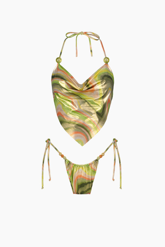 Aruna Bikini Metallic Green Print