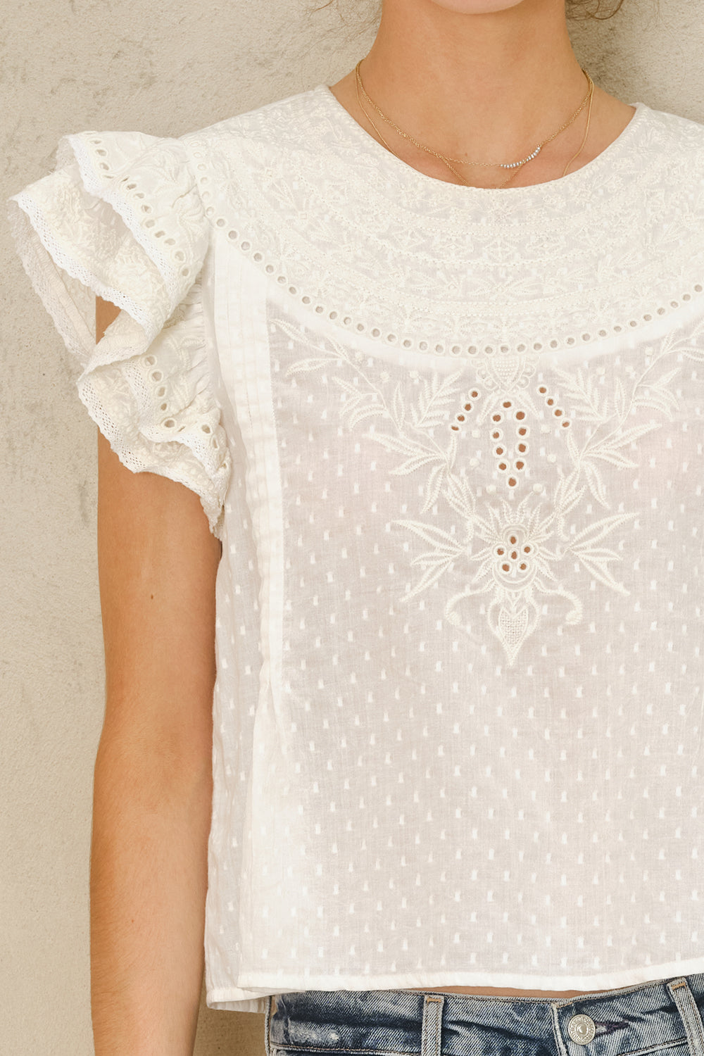 Lori EMB Short Sleeves Top