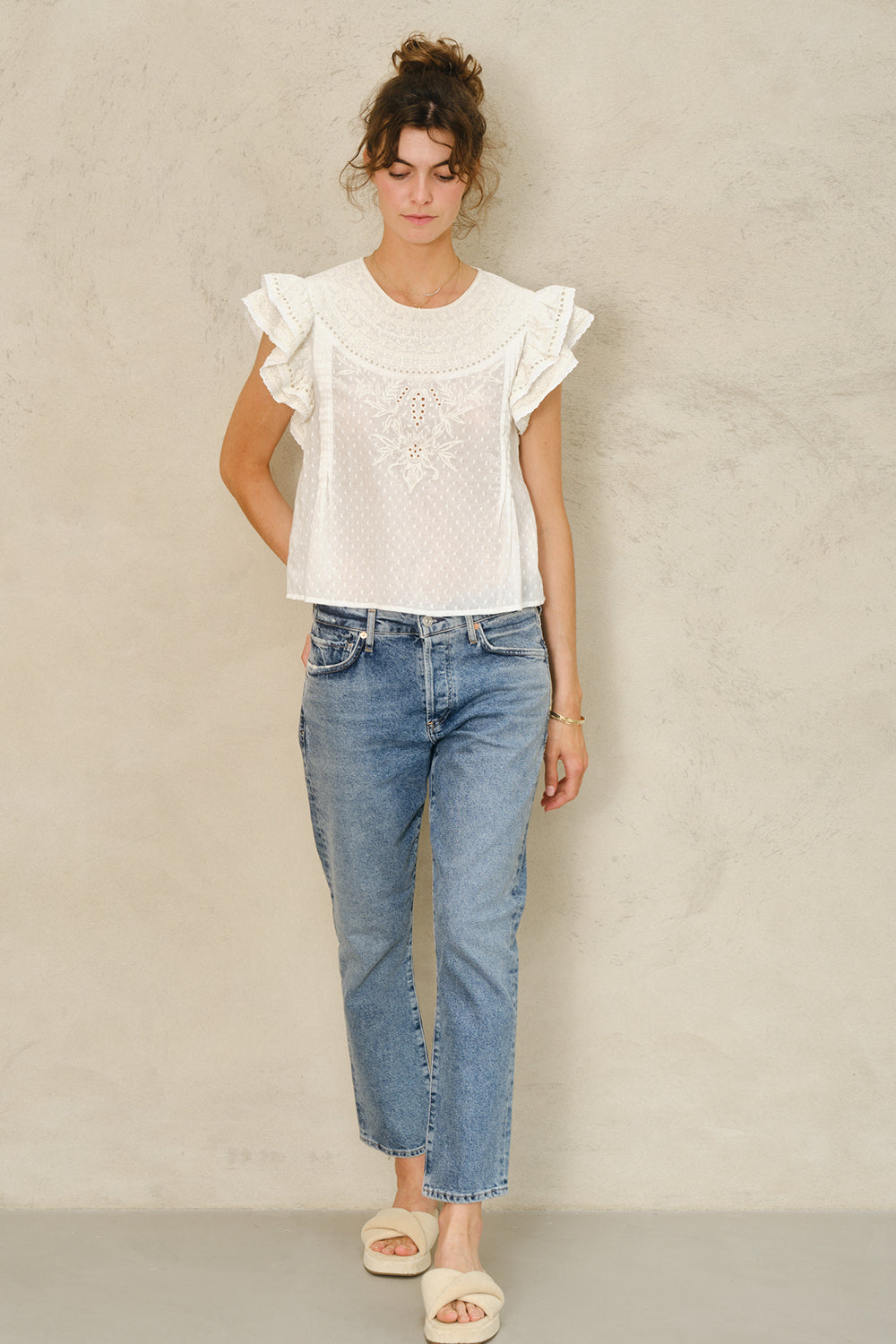 Lori EMB Short Sleeves Top