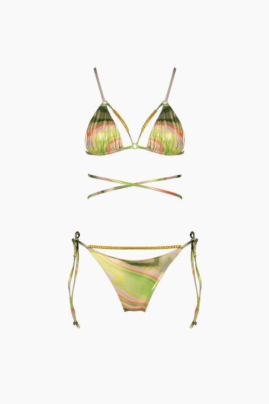 Meri Bikini Metallic Green Print