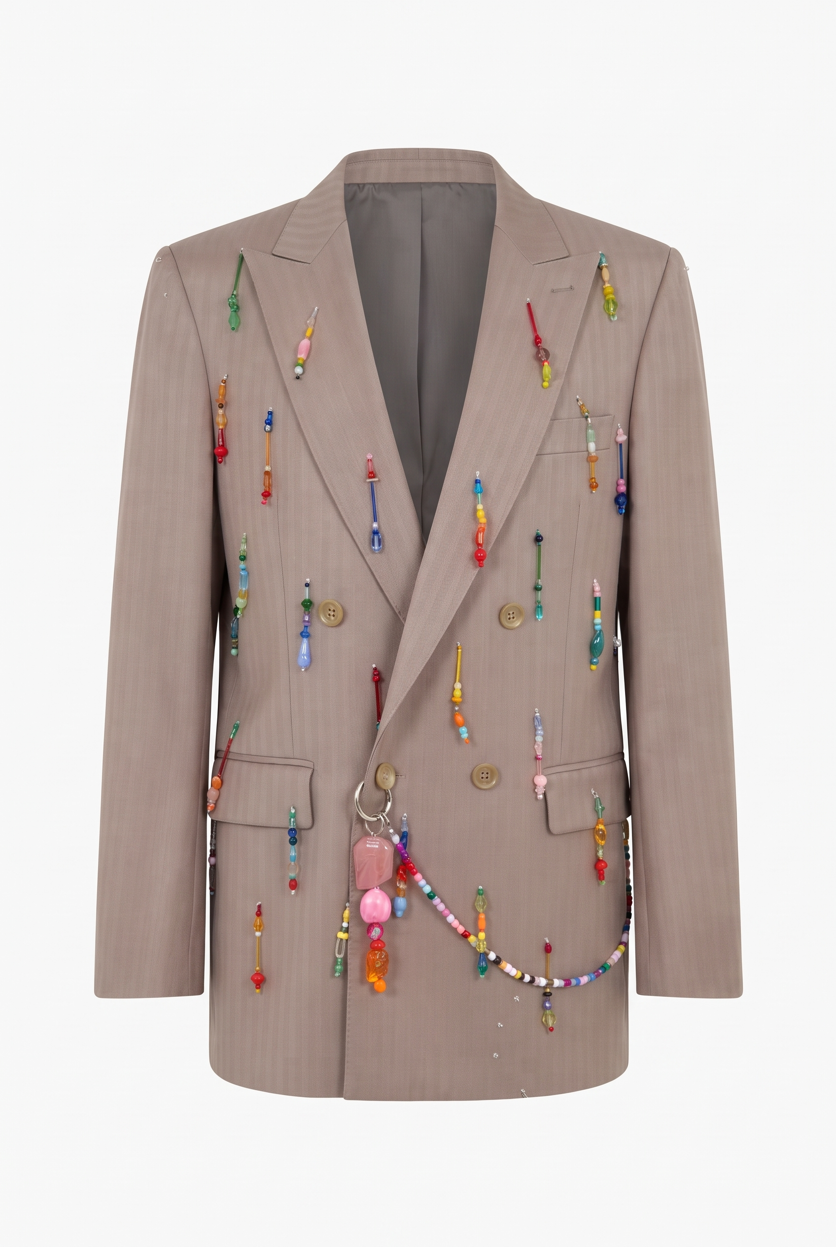 Beige Rainbow Beaded Blazer