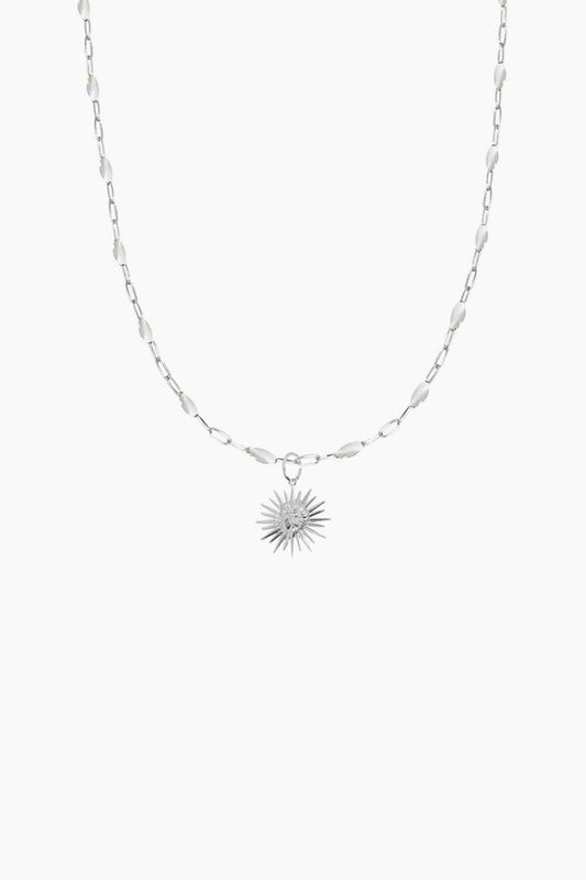 Mini Silver Sun Pearly White Necklace