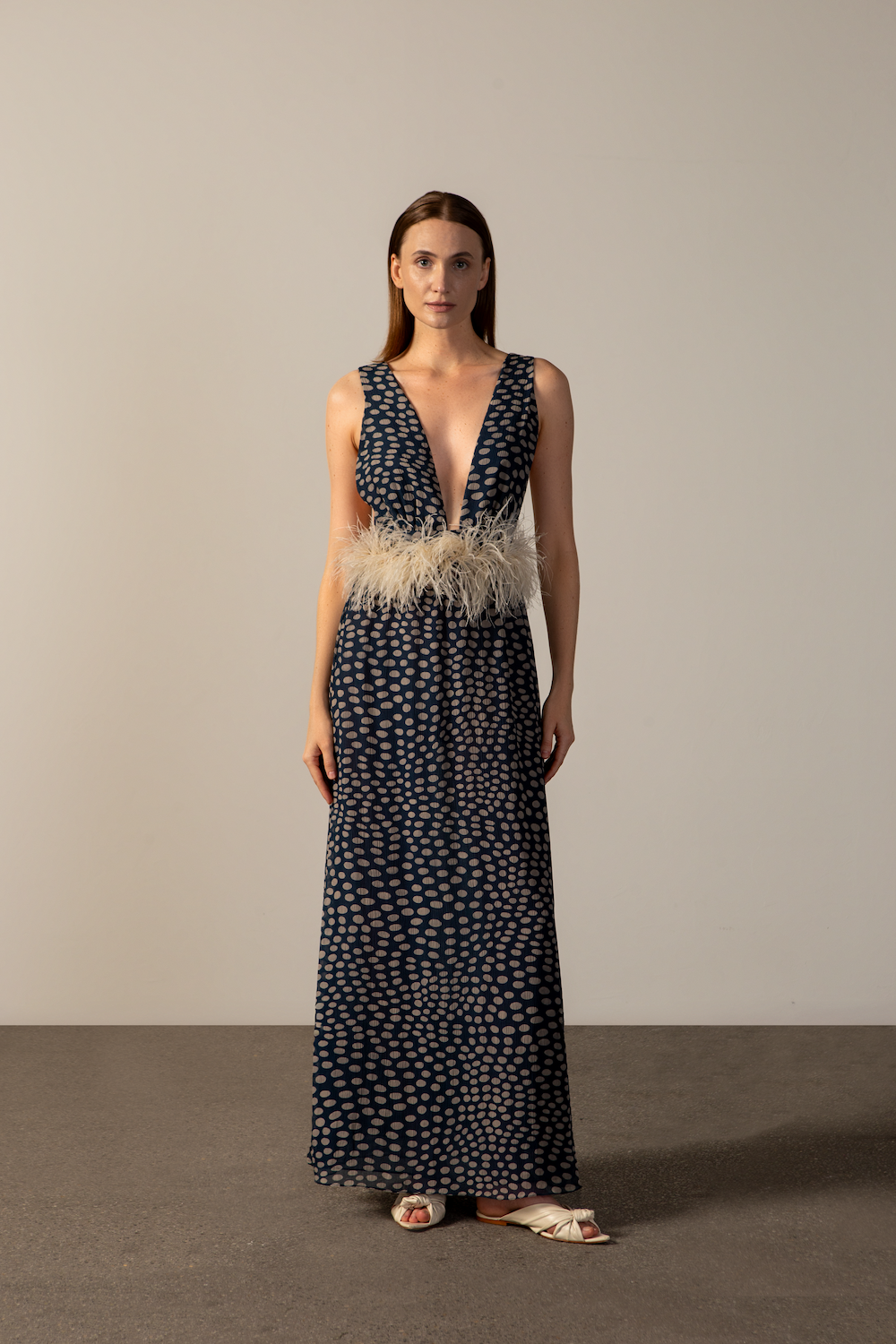 Pois Plunge Neck Long Dress - Second Image