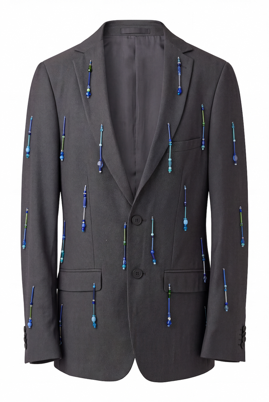Cobalt Tonal Beaded Blazer