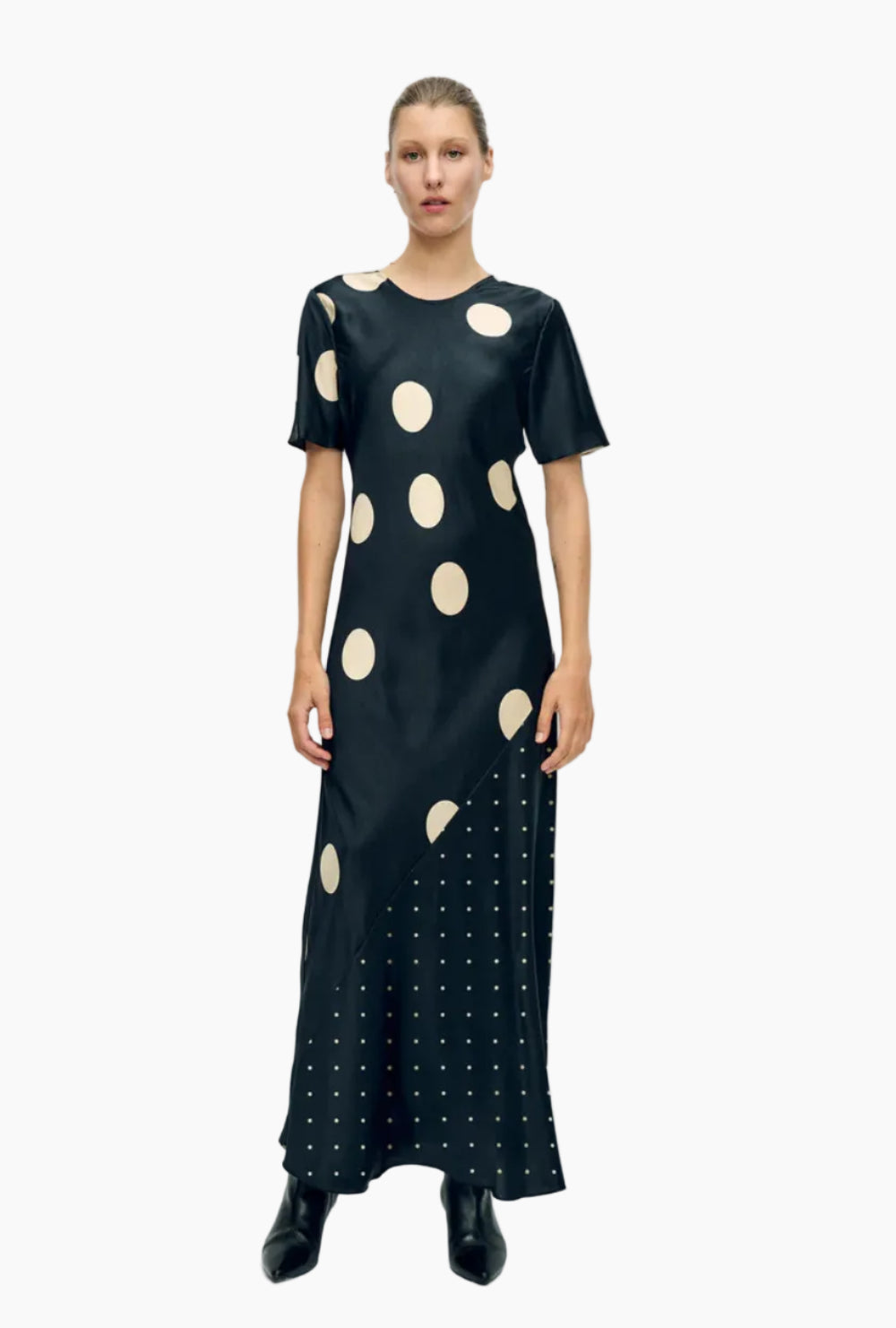 Short Sleeve Bias Dress Polka