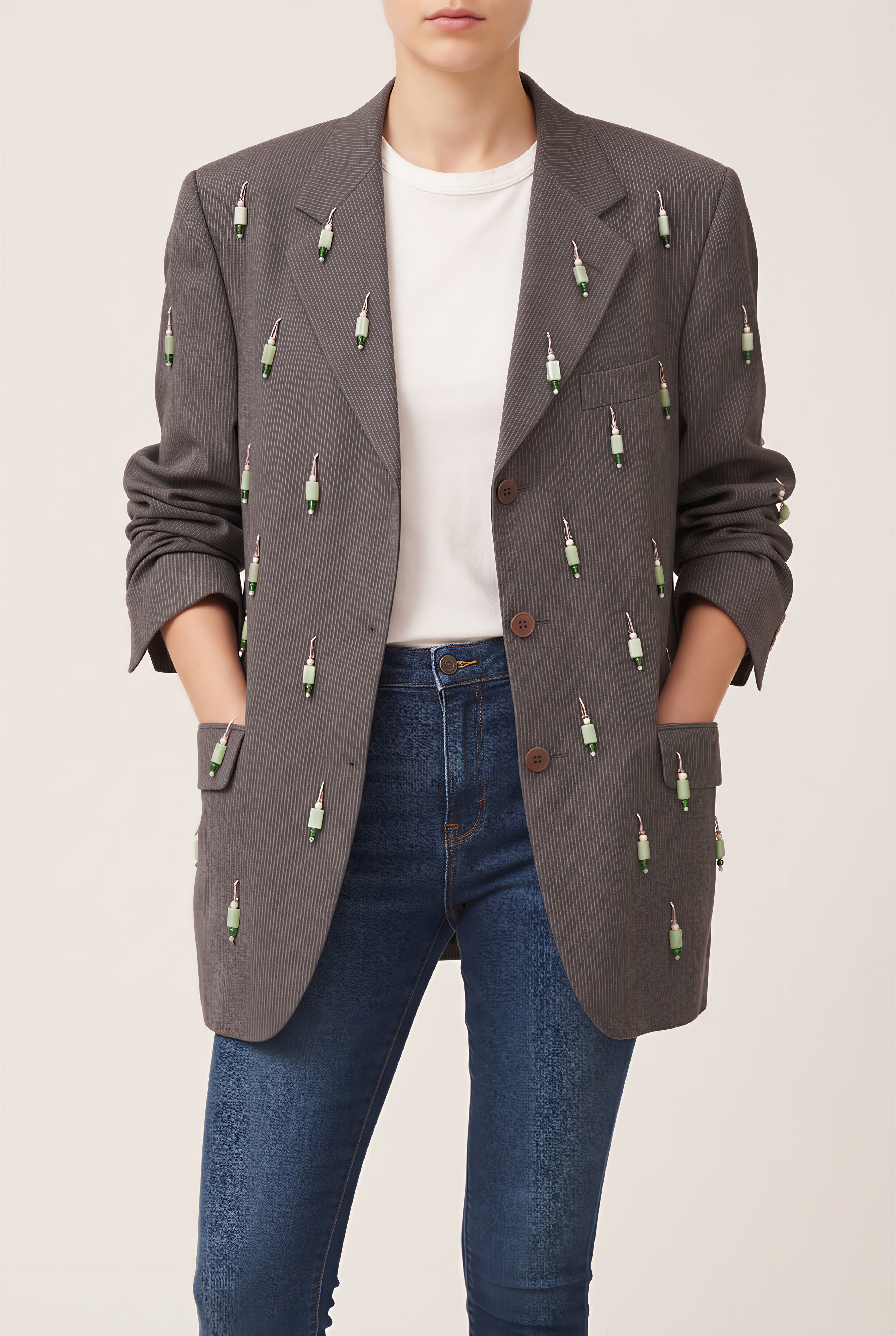 Royal Stone Tonal Beaded Blazer - Second Image